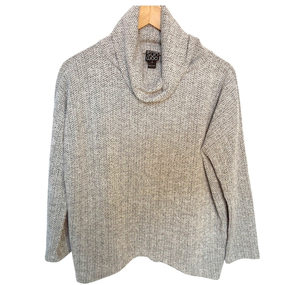 SUNWOO Women's Minimalist Designer Gray Cowl Neck‎ Quiet Luxury Capsule Sweater